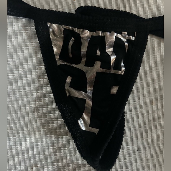 NWOT Sexy Skimpy Handmade Silver & Black Micro Tri-Top Y-String Bottom Bikini - Picture 4 of 7